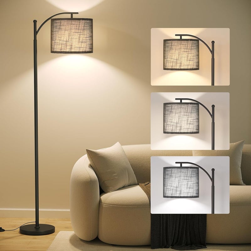SUNMORY Arc Floor Lamp, Modern Floor Lamp with 12W 3 Color Temperatures Bulb, Metal Standing Lamps with Black Adjustable Hanging Lampshade, Tall Floor Lamps for Living Room, Bedroom, Office - Image 1